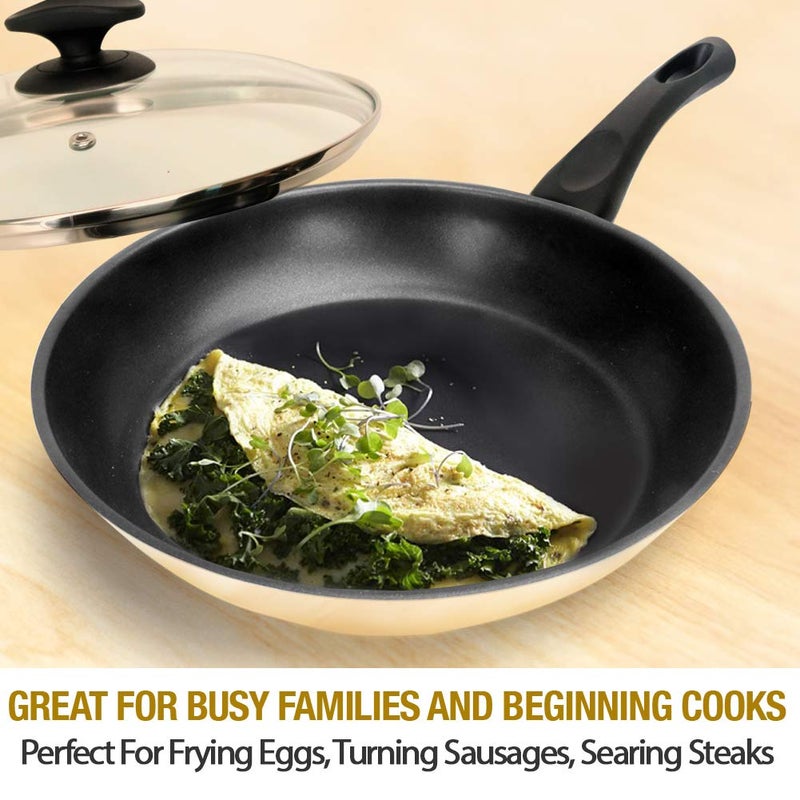 HOMICHEF 11 Inch Nonstick Frying Pan Glass Lid - Nickel Free Stainless Steel Omelet Pan with Vented Lid - 11 Inches Frying Pans Non stick Induction Compatible - Image 2