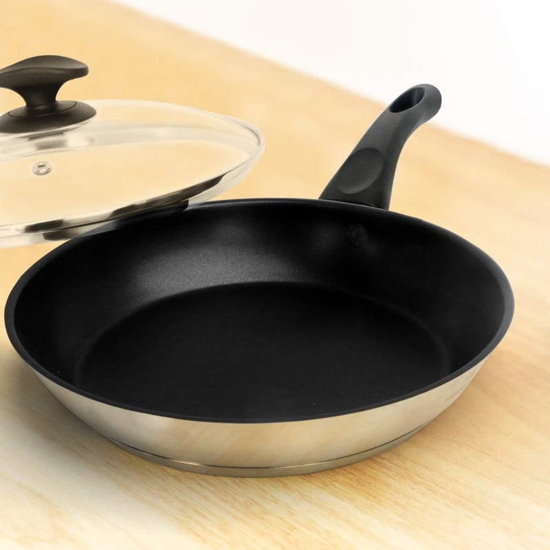 HOMICHEF 11 Inch Nonstick Frying Pan Glass Lid - Nickel Free Stainless Steel Omelet Pan with Vented Lid - 11 Inches Frying Pans Non stick Induction Compatible - Image 1