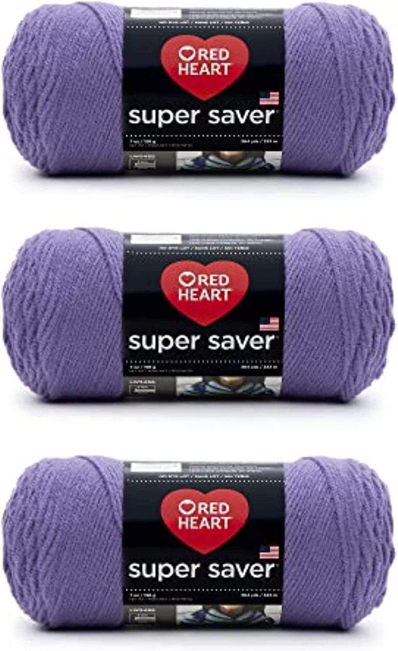 Red Heart Super Saver Lavender Yarn - 3 Pack of 198g/7oz - Acrylic - 4 Medium (Worsted) - 364 Yards - Knitting/Crochet - Image 1