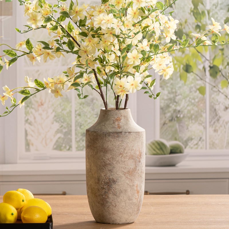 Mitt&Ditt Ceramic Flower Vase, 12.5 inch Tall Off-White Vase, Large Decorative Terracotta Vases, Farmhouse Rustic Pottery Vases for Home Decor, Living Room, Table - Image 1