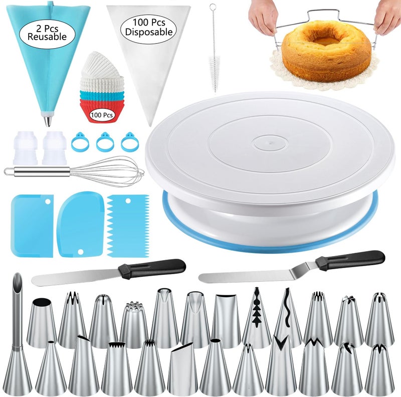 GZMAISULEE 240PCS Cake Decorating Supplies Kits Cake Turntable 100 Piping Bags 100 Disposable Cupcake Liners 24 Icing Piping Tips 3 Icing Scrapers 2 Spatulas Cake Leveler for Baking - Image 2