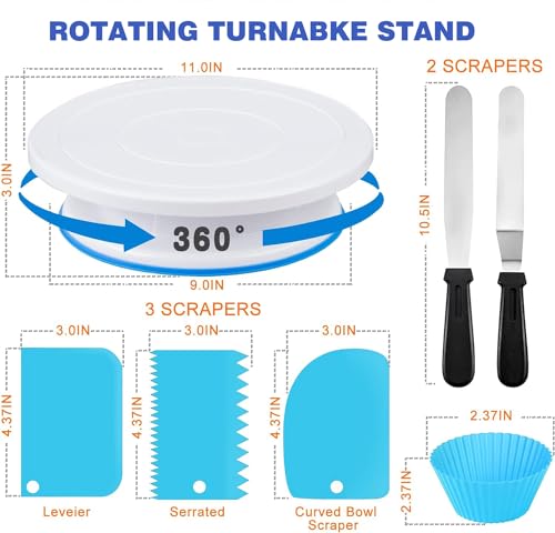 GZMAISULEE 240PCS Cake Decorating Supplies Kits Cake Turntable 100 Piping Bags 100 Disposable Cupcake Liners 24 Icing Piping Tips 3 Icing Scrapers 2 Spatulas Cake Leveler for Baking - Image 3