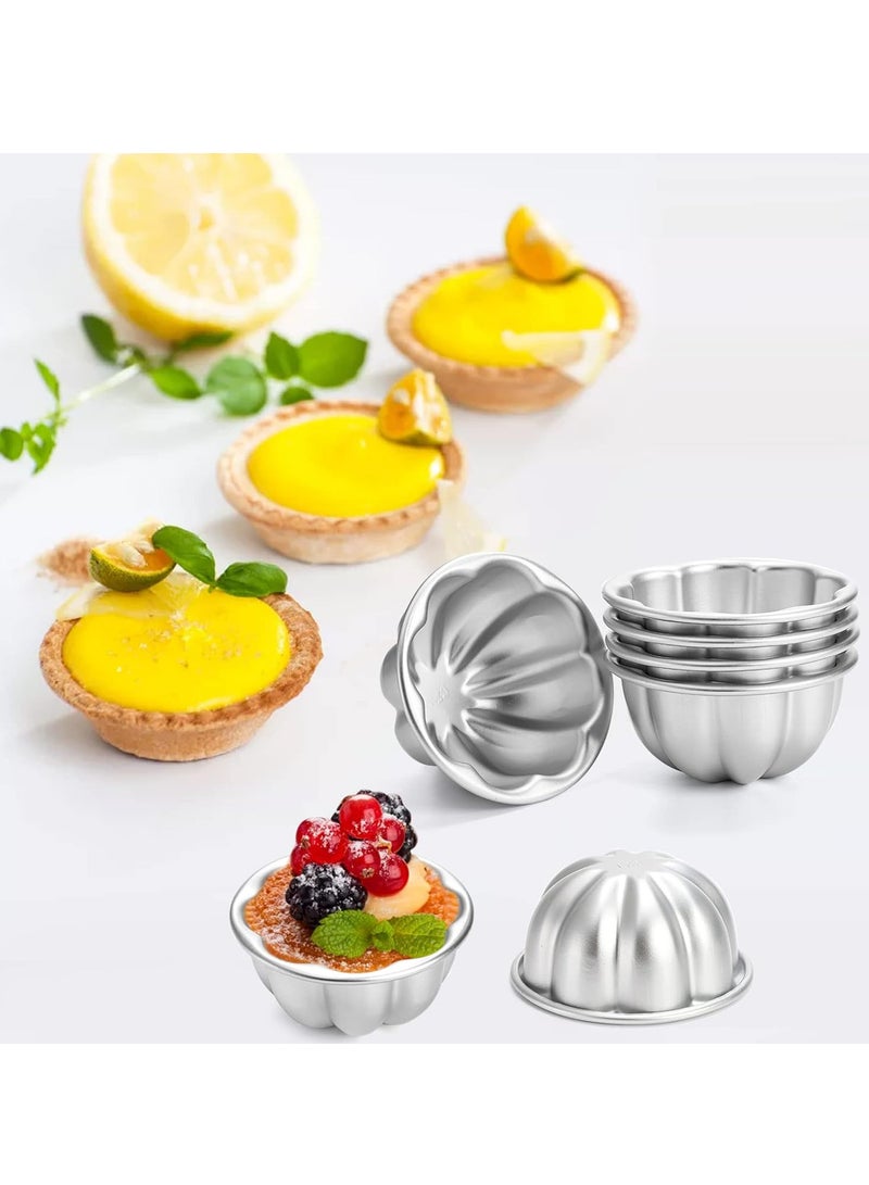Relex 6 Pack Flower Shaped Egg Tart Molds, Aluminum Alloy Pudding and Cake Baking Cups, Reusable Cupcake Muffin Jelly Non-Stick Kitchen Accessories - Image 2