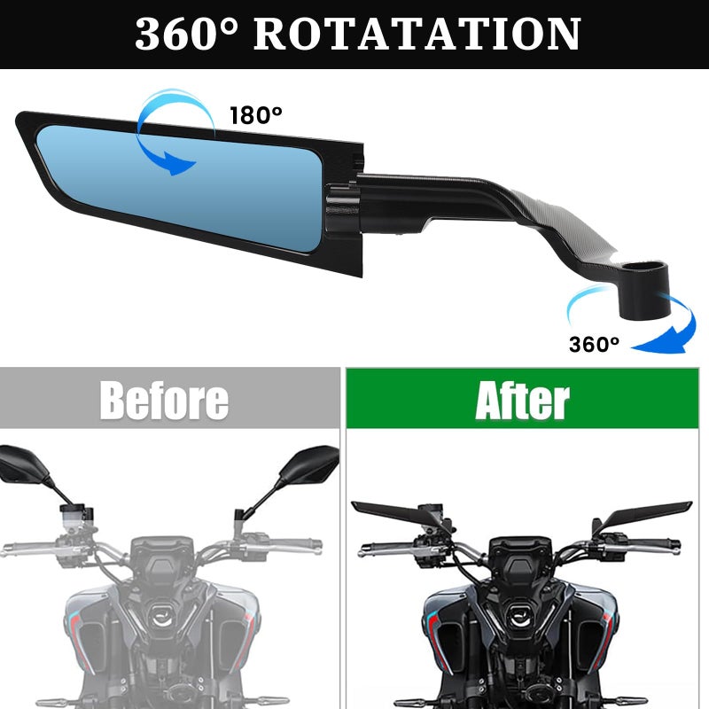 XINGWU Motorcycle Mirrors Anti-glare Stealth Mirror Adjustable Rotating Rearview Mirror Wind Wing Side Mirror for Z650 Z900 Z1000 Duke 390 790 1290 MT07 MT09 S1000 Street Bike Mirrors - Image 4