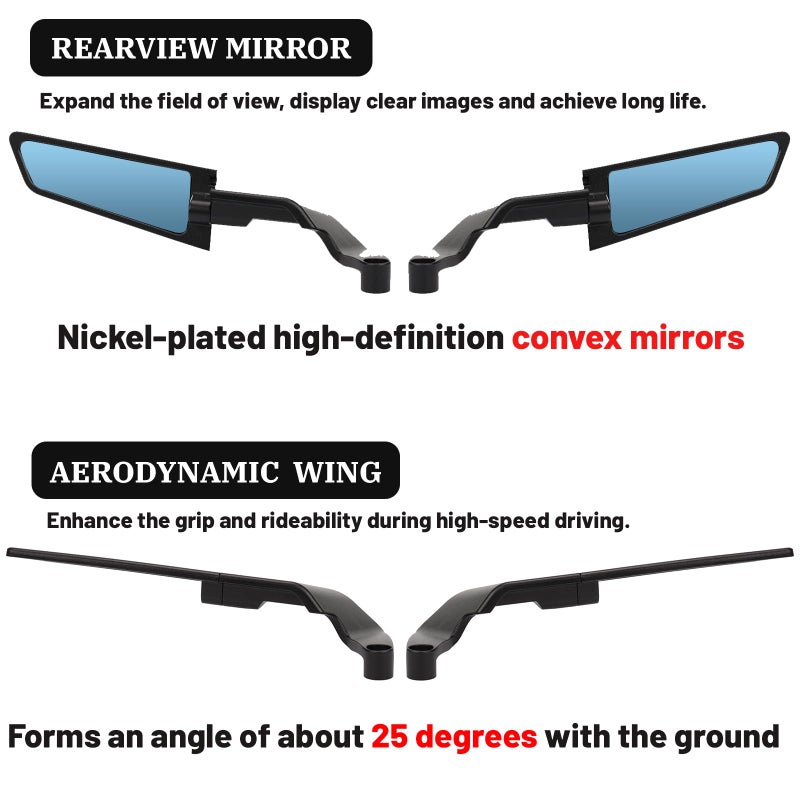 XINGWU Motorcycle Mirrors Anti-glare Stealth Mirror Adjustable Rotating Rearview Mirror Wind Wing Side Mirror for Z650 Z900 Z1000 Duke 390 790 1290 MT07 MT09 S1000 Street Bike Mirrors - Image 3