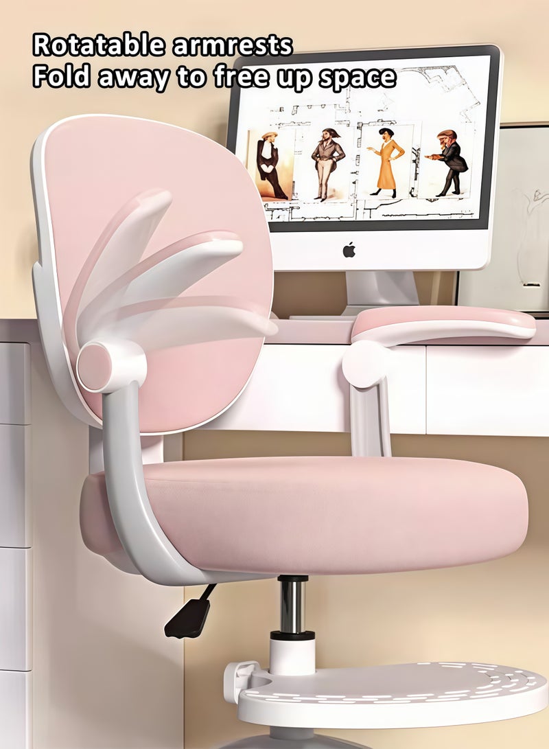 MLADEN Ergonomic Kids Desk Chair with Wheels, Boys Girls Desk Chair with Adjustable Armrests, Comfort Swivel Home Office Task Chair, Breathable Mesh Desk Chair, Lumbar Support Study Chair with Flip-up Arms and Adjustable Height (Pink) - Image 3