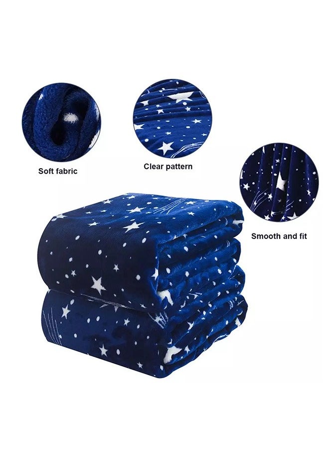 Generic Beautiful Stars Design Soft Fluffier Blanket Microfibre King Size Flannel Stars Printed Bed Blanket Blue/White  - Image 3