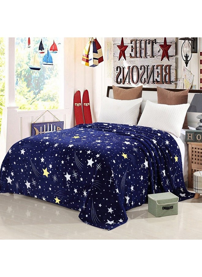 Generic Beautiful Stars Design Soft Fluffier Blanket Microfibre King Size Flannel Stars Printed Bed Blanket Blue/White  - Image 1