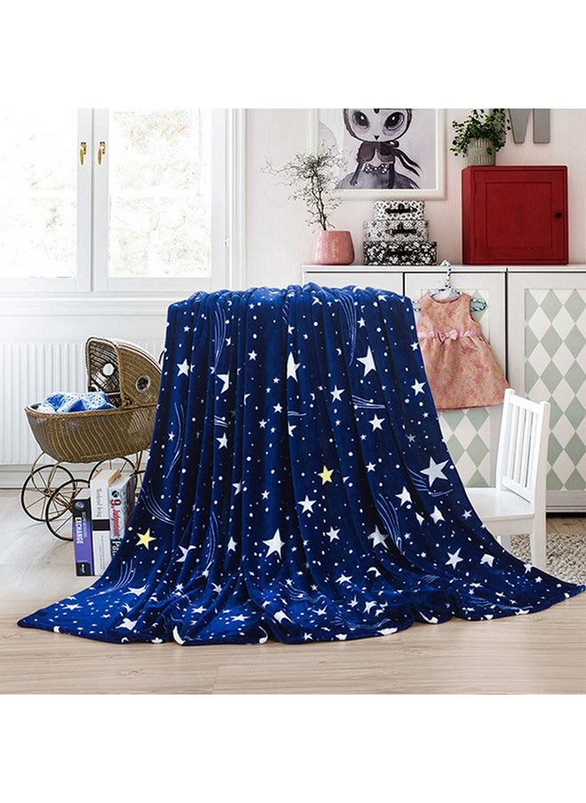 Generic Beautiful Stars Design Soft Fluffier Blanket Microfibre King Size Flannel Stars Printed Bed Blanket Blue/White  - Image 2