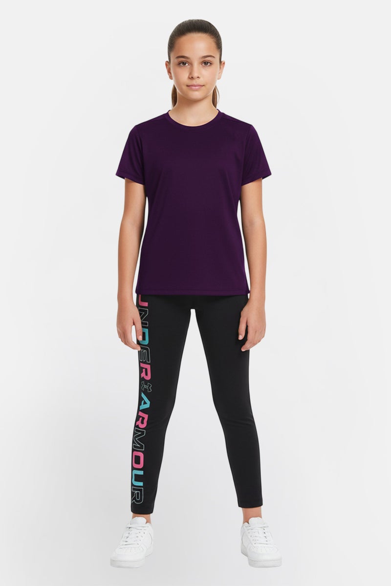 UNDER ARMOUR Kids Girl Fitted Training Leggings, Black - Image 1