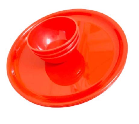 Everbuy Plastic Unbreakable Round Microwave Safe Full Dinner Plate & Bowl Set (4 Plates & 4 Bowls)- Cherry Red - Image 3