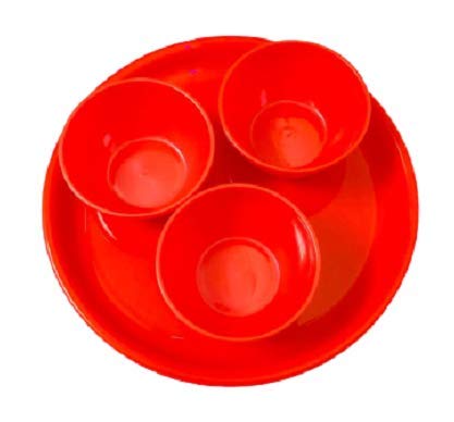 Everbuy Plastic Unbreakable Round Microwave Safe Full Dinner Plate & Bowl Set (4 Plates & 4 Bowls)- Cherry Red - Image 2