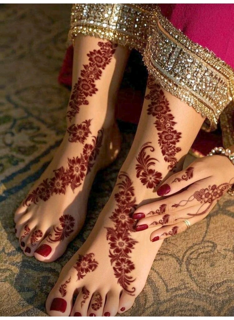 ملصقات تاتو مؤقتة بتصميم زهور الورد، تصميم بني وأحمر، فن جسم مقاوم للماء للنساء، حفلات الزفاف، 8 قطع - Image 5