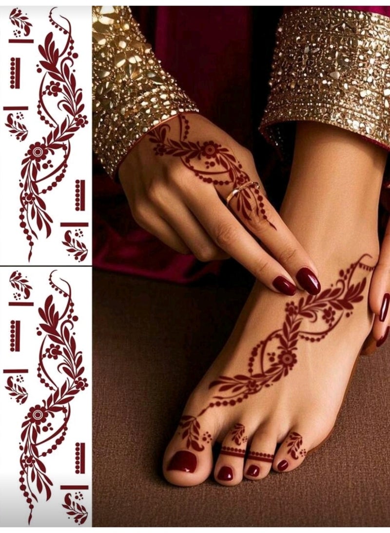 ملصقات تاتو مؤقتة بتصميم زهور الورد، تصميم بني وأحمر، فن جسم مقاوم للماء للنساء، حفلات الزفاف، 8 قطع - Image 2