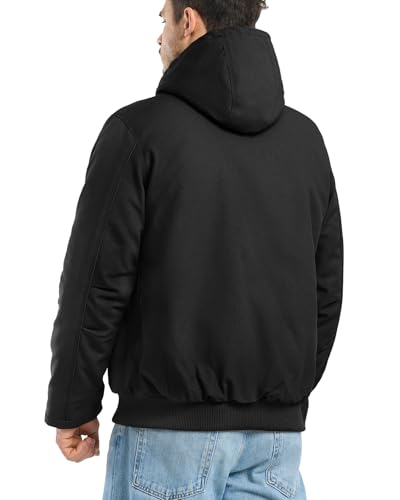 HISEA Mens Winter Work Jackets Water Resistant Hooded Duck Canvas Coat Loose Fit Insulated Utility Jacket with Pockets - Image 3