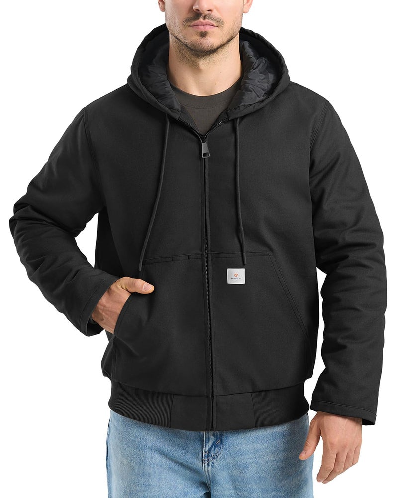 HISEA Mens Winter Work Jackets Water Resistant Hooded Duck Canvas Coat Loose Fit Insulated Utility Jacket with Pockets - Image 2