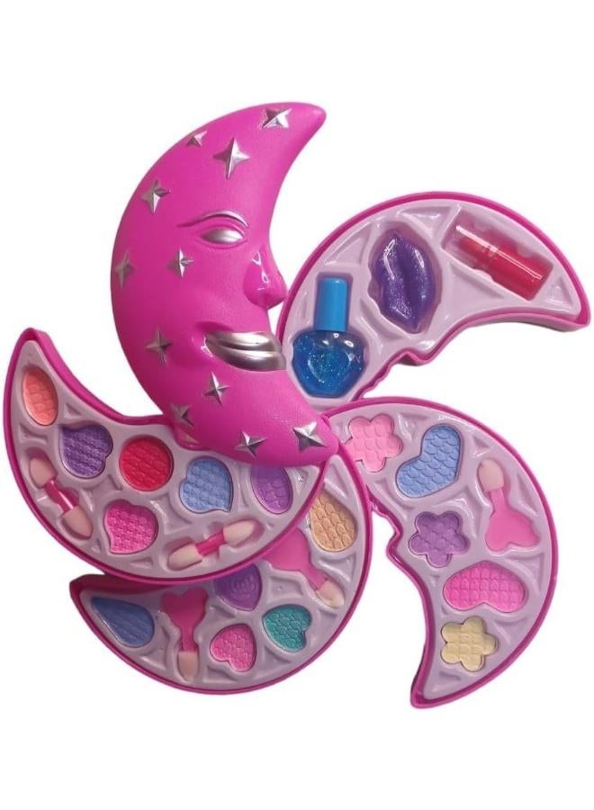 MUMS PLANET Kids makeup set for girls with a charming crescent design – safe, washable, and non-toxic makeup box – fun and educational beauty playset that encourages creativity and imagination – pretend makeup toys for little girls – safe children’s cosmetics – girls’ toys – fun and educational play – kids’ toys – skill development toys – kids makeup playset - Image 1