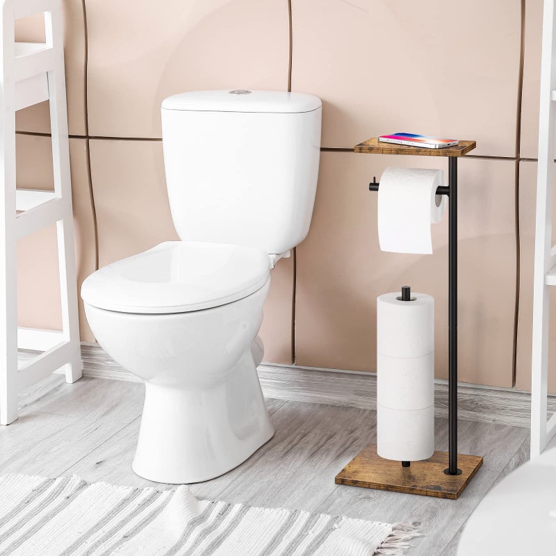 BTY Toilet Paper Holder Stand FreeStanding Tissue Paper Roll Holder with Shelf Farmhouse Toilet Paper Dispenser for Bathroom Toilet Paper Storage Rustic Brown - Image 5