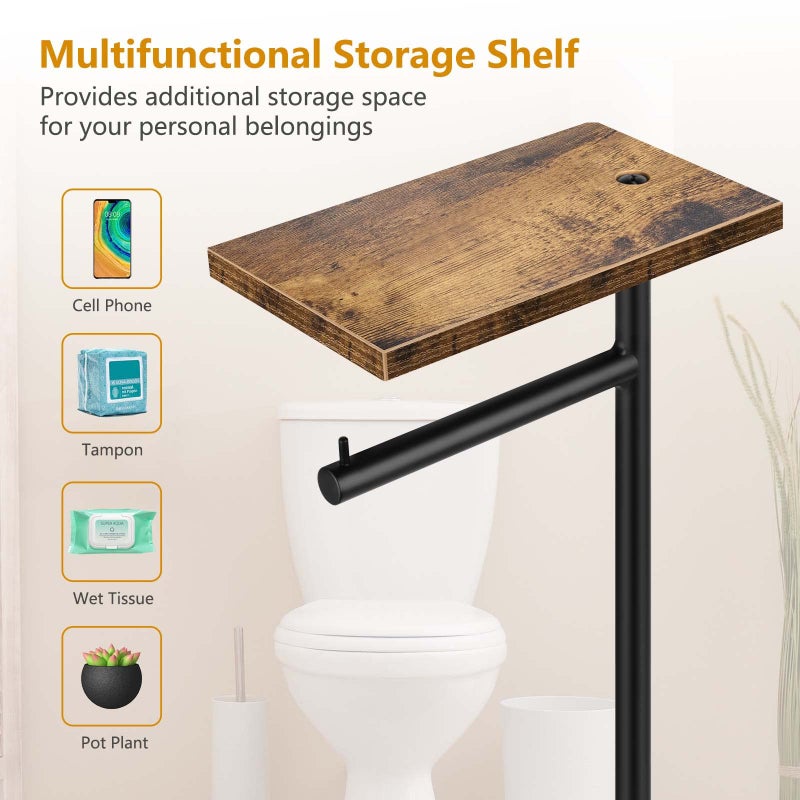 BTY Toilet Paper Holder Stand FreeStanding Tissue Paper Roll Holder with Shelf Farmhouse Toilet Paper Dispenser for Bathroom Toilet Paper Storage Rustic Brown - Image 2