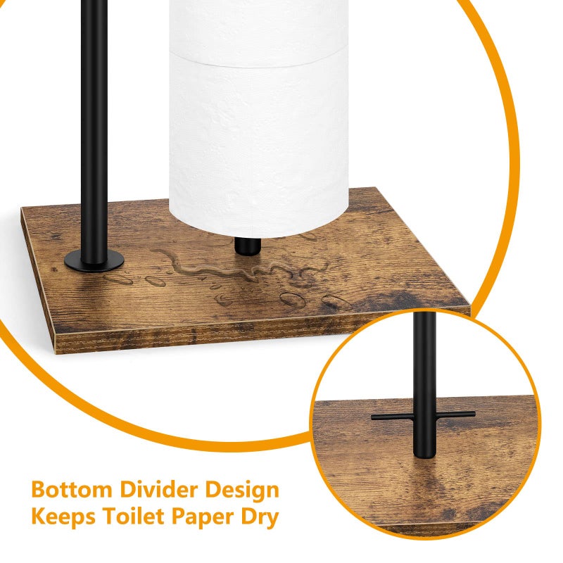 BTY Toilet Paper Holder Stand FreeStanding Tissue Paper Roll Holder with Shelf Farmhouse Toilet Paper Dispenser for Bathroom Toilet Paper Storage Rustic Brown - Image 4