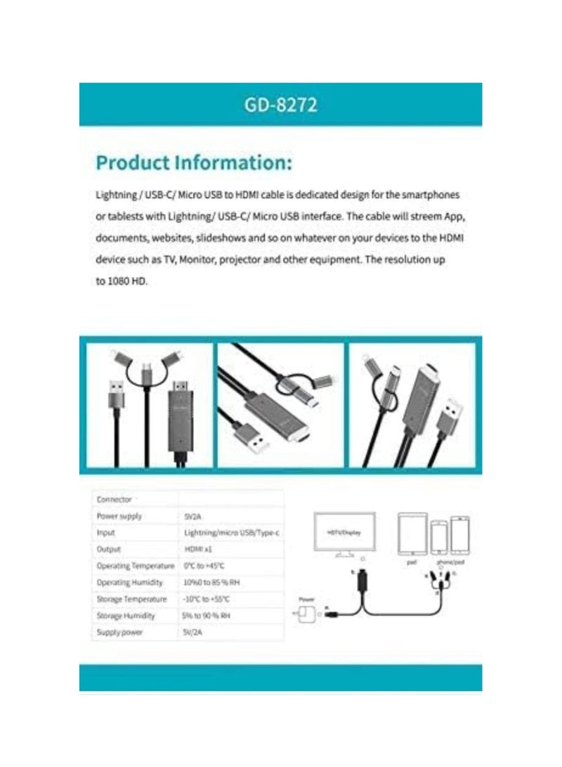 GO-Des 3 in 1 HDTV Cable Compatible (Projector Monitor Television Personal Computer) - Image 2