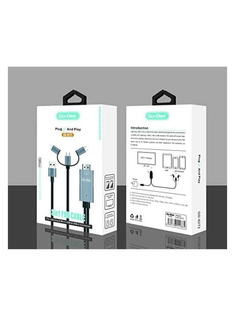 GO-Des 3 in 1 HDTV Cable Compatible (Projector Monitor Television Personal Computer) - Image 3