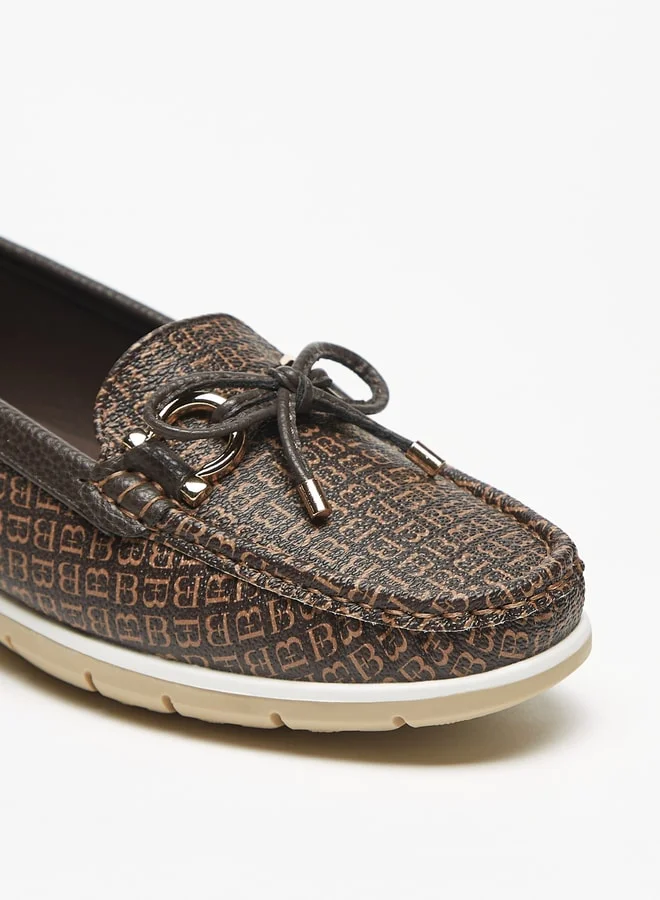 Flora Bella By Shoexpress Textured Slip On Loafers with Bow Accent