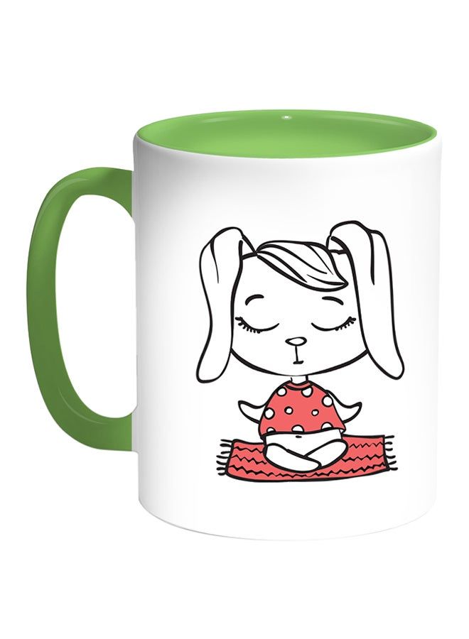 RKN Cartoon Drawings - Rabbits Printed Coffee Mug White/Green 11ounce - Image 1