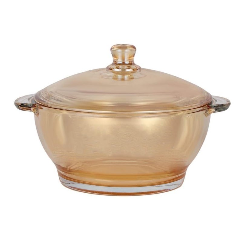 bellemax 1000 ML قدر زجاجي بني عميق مستدير - آمن للاستخدام في الفرن والميكروويف مع غطاء زجاجي (عنبر - 1000ML، مجموعة من 1) - Image 1
