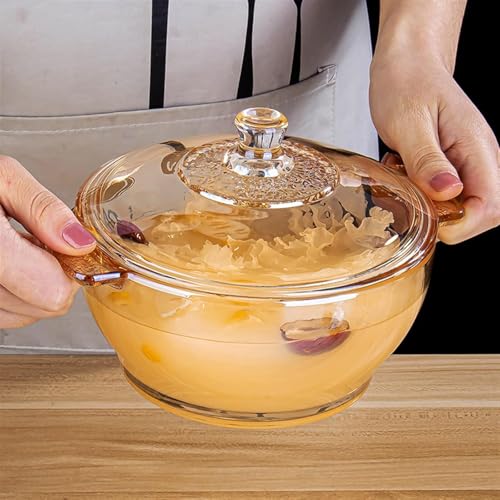 bellemax 1000 ML قدر زجاجي بني عميق مستدير - آمن للاستخدام في الفرن والميكروويف مع غطاء زجاجي (عنبر - 1000ML، مجموعة من 1) - Image 5