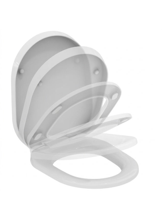 Ideal Standard Tonic Soft-Close Toilet Seat & Cover with Chrome-Plated Hinges, ABS Plastic, White, 370 x 475 mm - Image 1