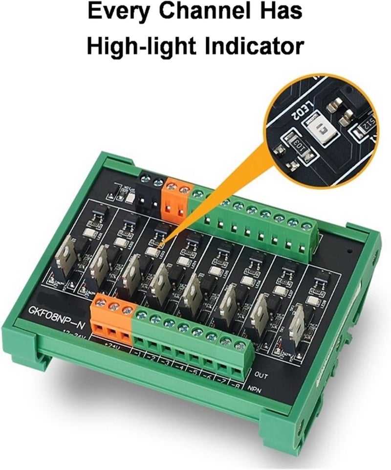 NISZA 2/4/6/8/12/16 Channel PLC DC Output Amplifier Board Optocoupler Isolation 12-24V Rail Mount NPN PNP Output 5A for Valve (Color : Output PNP, Size : 2 Channels) - Image 2