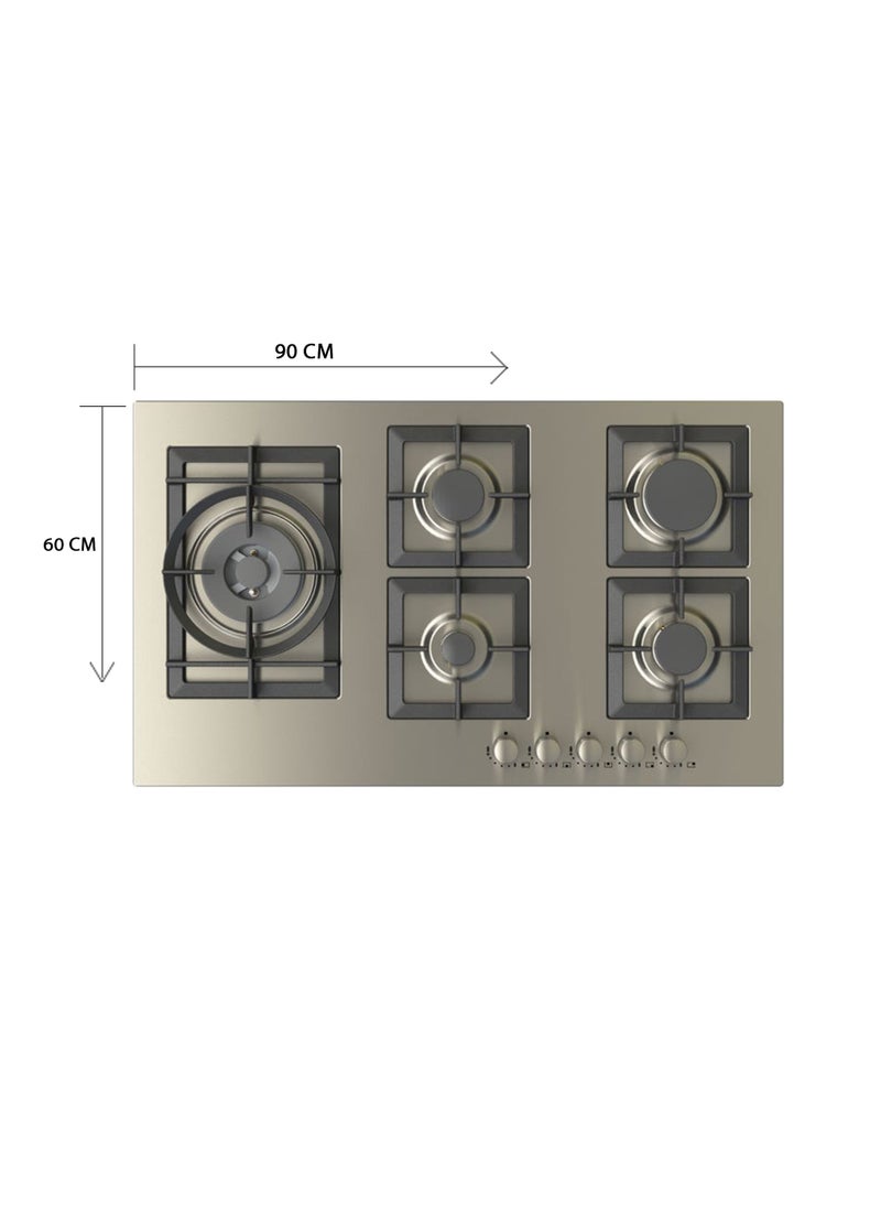 kitchen Line Built-in Stove - 5 Gas Burners - Heavy - 90 cm - Italian - Steel - JW5020  - Image 3
