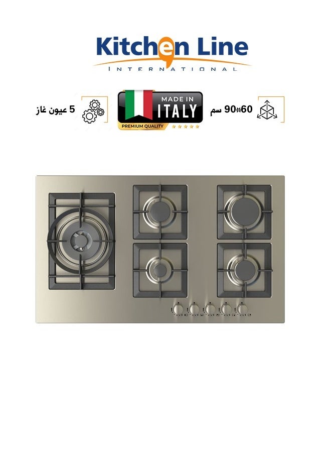 kitchen Line Built-in Stove - 5 Gas Burners - Heavy - 90 cm - Italian - Steel - JW5020  - Image 1