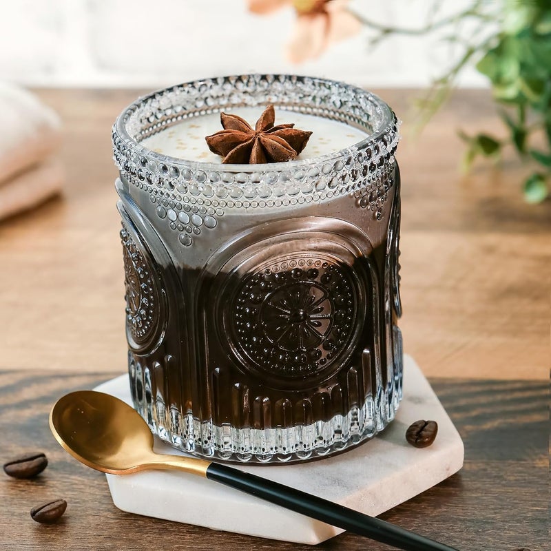 Kate Aspen Ribbed Retro Arch Floral Smoke Grey Drinking Glasses Set of 6 10 oz Vintage Glassware Set Cocktail Glass Set Juice Glass Water Cups  Hostess Gift  Present for New Home Owners - Image 3