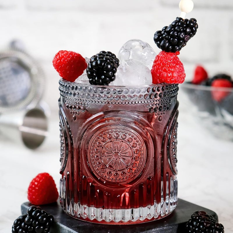 Kate Aspen Ribbed Retro Arch Floral Smoke Grey Drinking Glasses Set of 6 10 oz Vintage Glassware Set Cocktail Glass Set Juice Glass Water Cups  Hostess Gift  Present for New Home Owners - Image 2