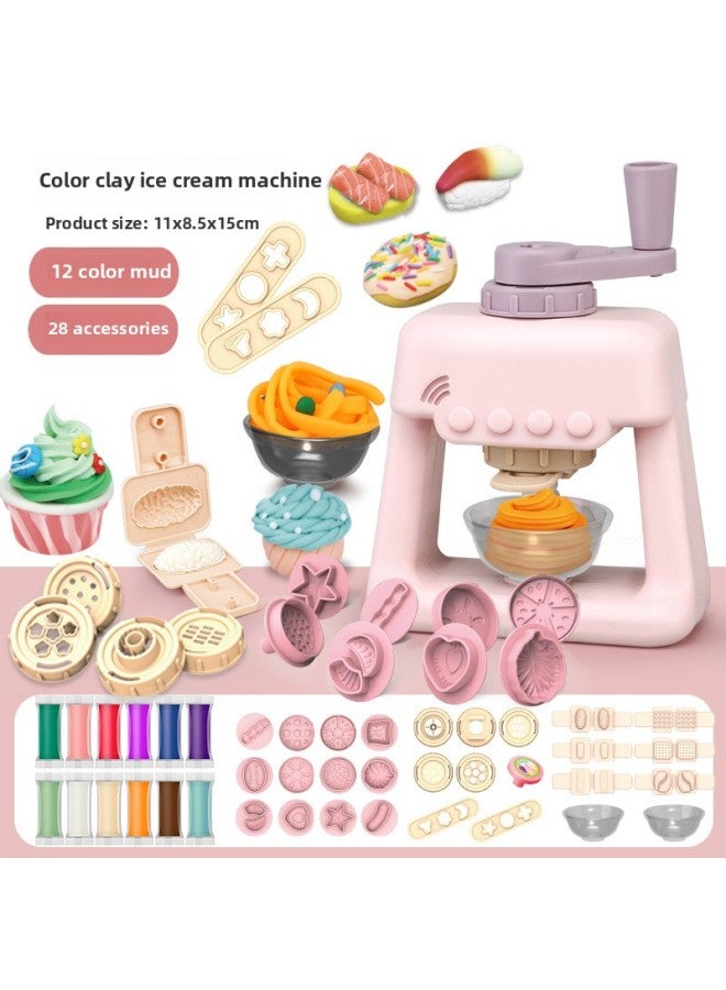 Colored Clay Noodle Machine Children's DIY Ultra-light Clay Toy Kindergarten Handmade Ice Cream Clay Plasticine Mold-Specifications:Ice Cream Machine-high Version (color Box) - Image 1
