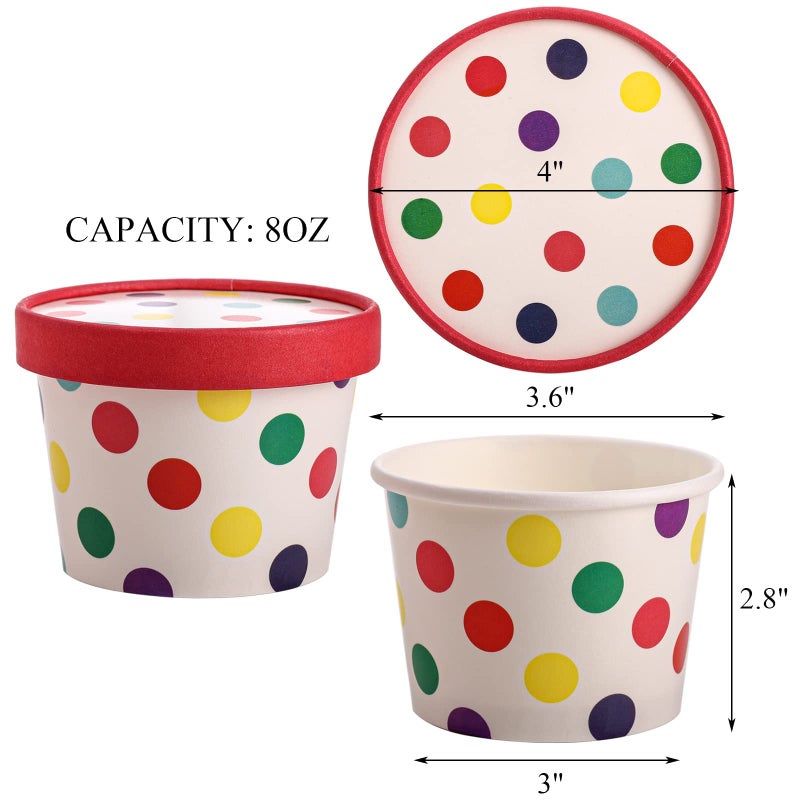 Dicunoy Dicunoy 60 Pack 8 oz Paper Ice Cream Cups with Lids  Disposable Sundae Dessert Bowls  Frozen Yogurt Containers Party Supplies for Hot and Cold Food  Soup  Frozen Yogurt  Salad  Fruit  - Image 2