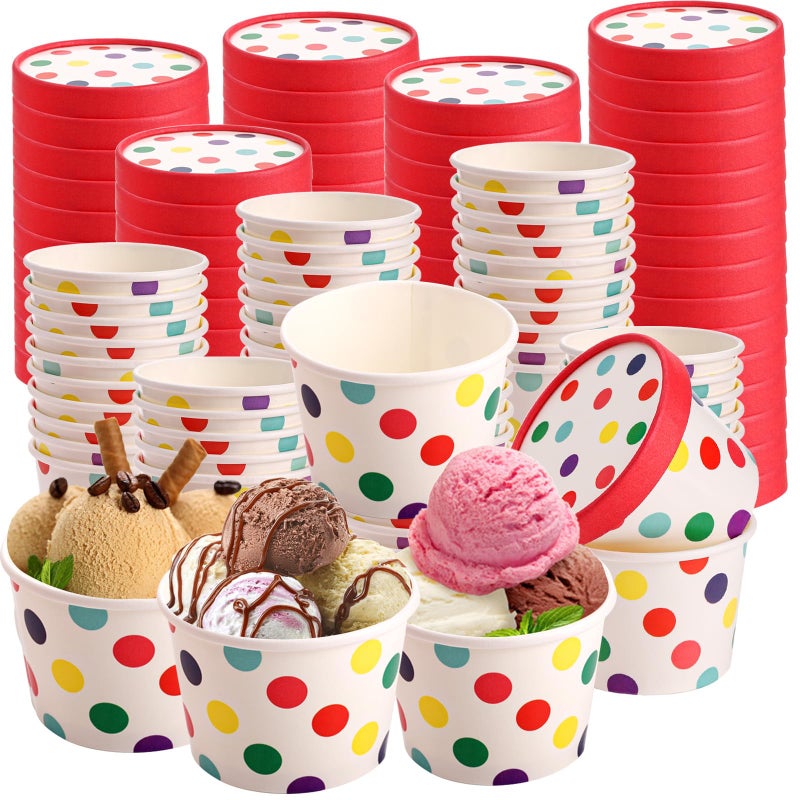 Dicunoy Dicunoy 60 Pack 8 oz Paper Ice Cream Cups with Lids  Disposable Sundae Dessert Bowls  Frozen Yogurt Containers Party Supplies for Hot and Cold Food  Soup  Frozen Yogurt  Salad  Fruit  - Image 1