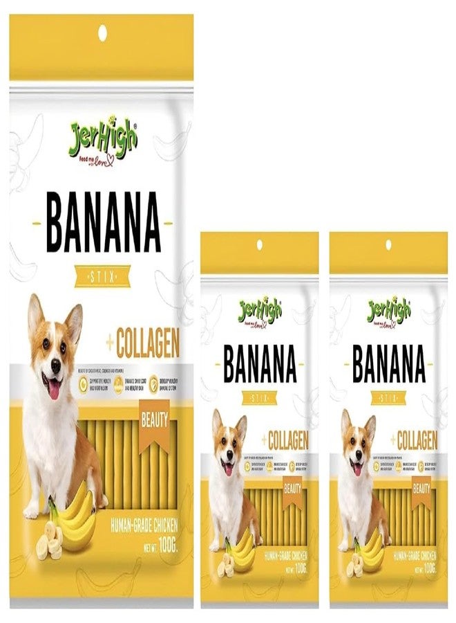 JerHigh Healthy Human Grade High Protein Chicken, Stix Dog Treats Stick for All Life Stages Suitable for Flavor Banana (3 X 100g)
