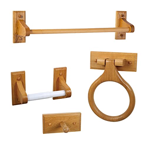 Design House Dalton 4-Piece Bathroom Accessory Set, Honey Oak, Includes Towel Bar, Towel Ring, Toilet Paper Holder, and Robe Hook – Design House, 561258 - Image 1