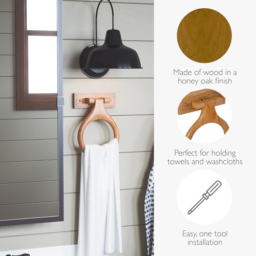 Design House Dalton 4-Piece Bathroom Accessory Set, Honey Oak, Includes Towel Bar, Towel Ring, Toilet Paper Holder, and Robe Hook – Design House, 561258 - Image 5