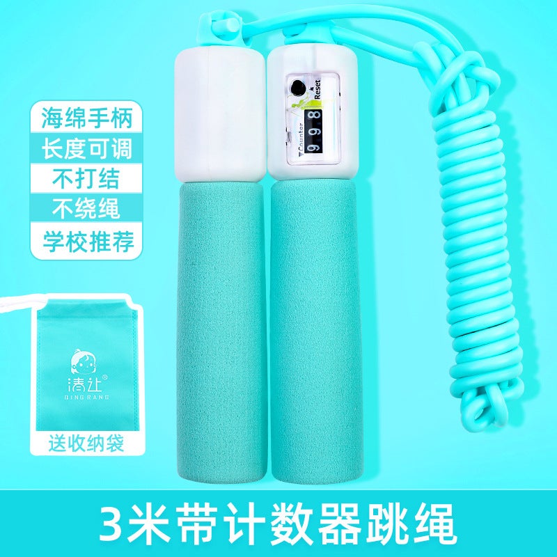 Generic Childrens Counting Jump Rope Kindergarten Beginner Baby Special For Primary School Students Rope Middle School Entrance Exam Light Green-Counter 3 m Rope Skipping with Right Hand-Delivery and Storage Bag 