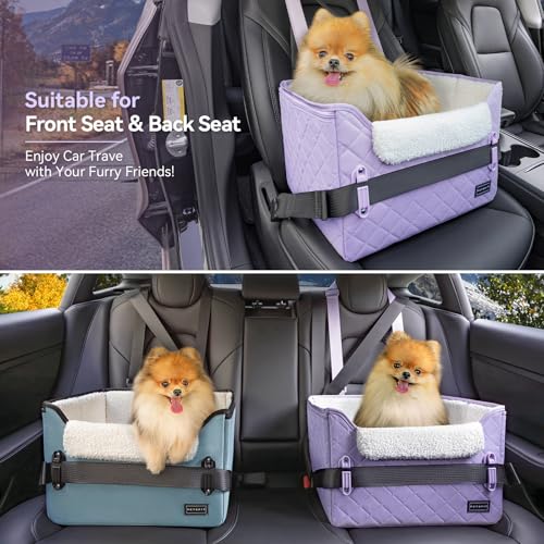 PETSFIT Dog Car Seats for Small Dogs Patented Safety Buckles Safety Tether Foldable Travel Cat Car Seat Reduces Anxiety Road Trips Stable Frame Fits FrontBack Seat Lavender Purple - Image 3