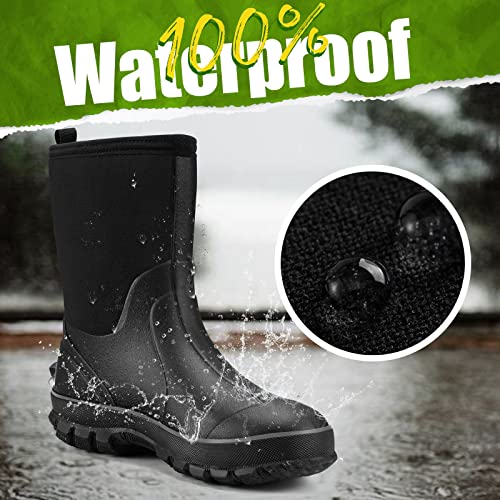 TIDEWE Rubber Boots for Men, 5.5mm Neoprene Insulated Rain Boots with Steel Shank, Waterproof Mid Calf Hunting Boots, Sturdy Rubber Work Boots for Farming Gardening Fishing (Black Size 7) - Image 4