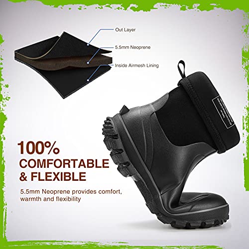 TIDEWE Rubber Boots for Men, 5.5mm Neoprene Insulated Rain Boots with Steel Shank, Waterproof Mid Calf Hunting Boots, Sturdy Rubber Work Boots for Farming Gardening Fishing (Black Size 7) - Image 5