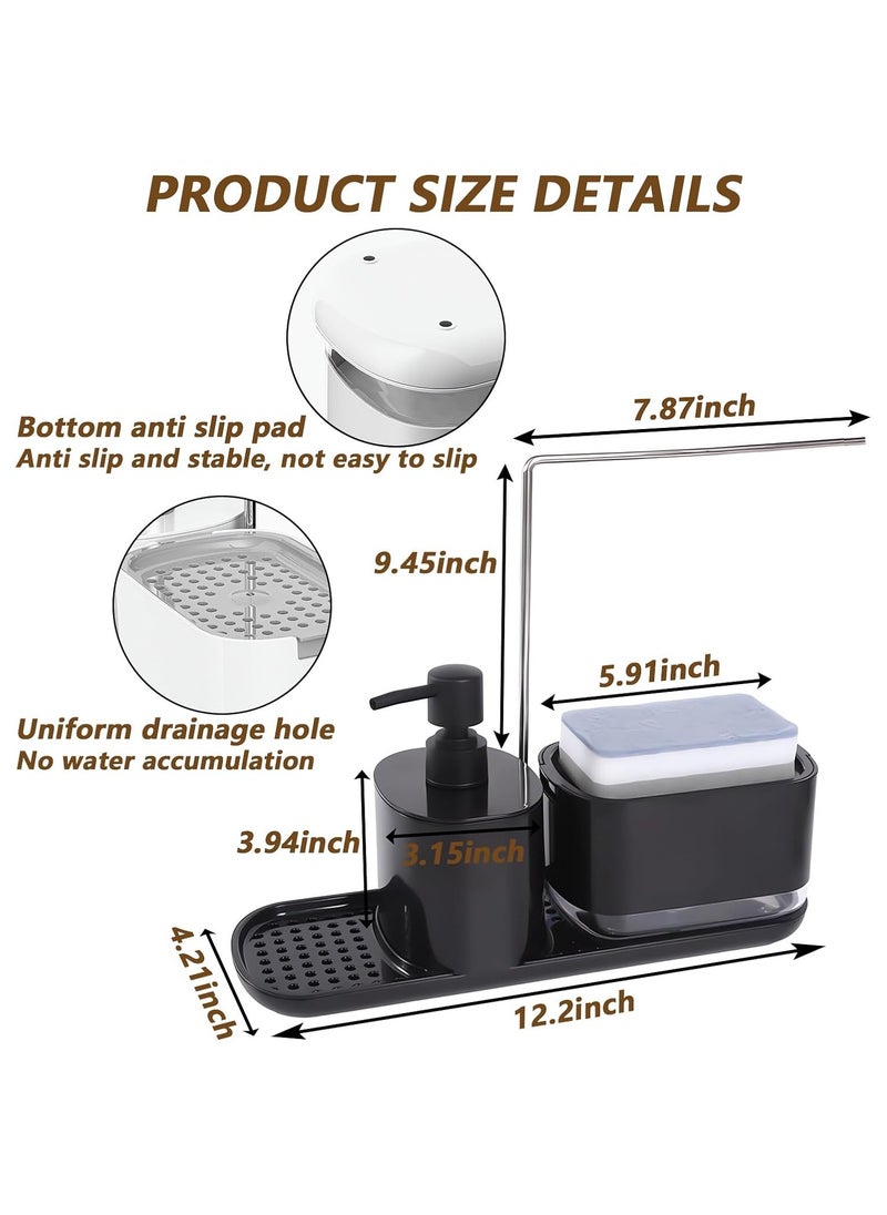 ALASAMCO - Hand and Dish Soap Dispenser Set for Kitchen, 4-in-1 Dual Soap Dispenser with Sponge Holder and Dishcloth Holder Organizer for Kitchen Sink Countertop Storage Organize - Useful Kitchen Gadgets(Black) - Image 1
