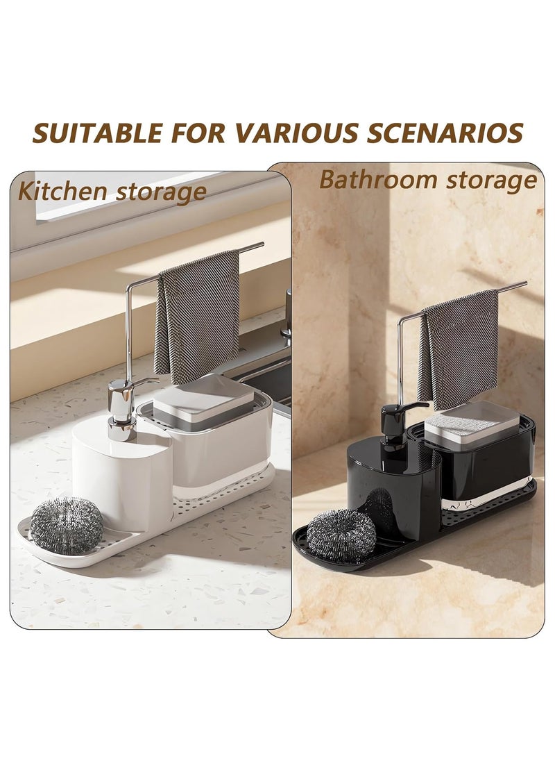 ALASAMCO - Hand and Dish Soap Dispenser Set for Kitchen, 4-in-1 Dual Soap Dispenser with Sponge Holder and Dishcloth Holder Organizer for Kitchen Sink Countertop Storage Organize - Useful Kitchen Gadgets(Black) - Image 1