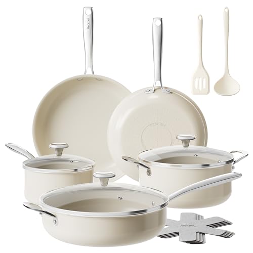 Redchef Ceramic Nonstick Cookware Set14pcs Pots and Pans Set Non StickInduction Cookware with Stainless Steel HandleNon Toxic Kitchen Cooking SetDishwasher Oven SafePFAS PFOA PTFE Free - Image 1