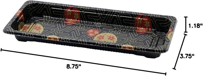 EcoQuality 8.75 x 3.75 Inch Black Sushi Trays Container with Lids, 100 Pack - Image 4